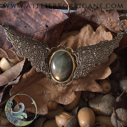 Collier Ailes Steampunk Labradorite Rosé Korrigane