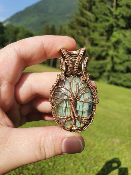 Collier Arbre de Vie en Labradorite Mordorée et verte Korrigane