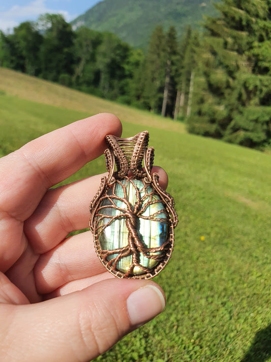 Collier Arbre de Vie en Labradorite Mordorée et verte Korrigane