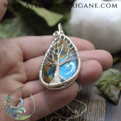 Collier Arbre de Vie en Labradorite et Argent Korrigane