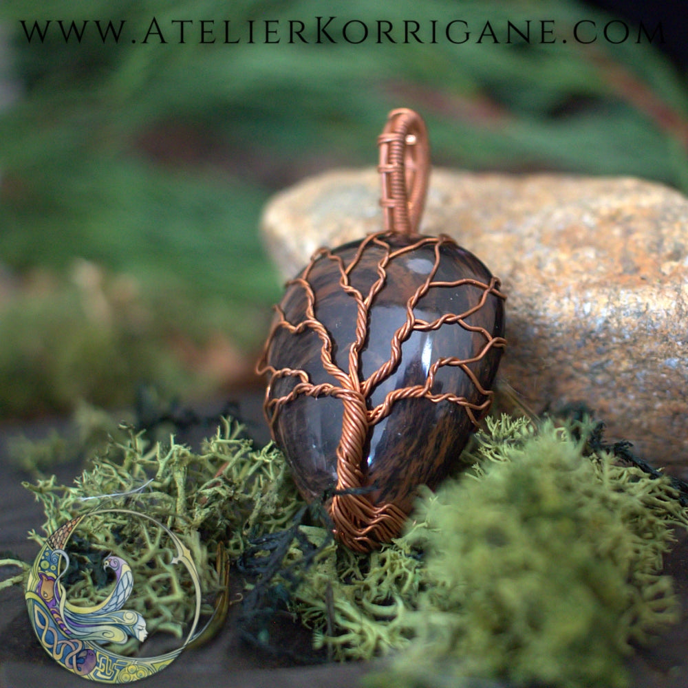 Collier Arbre de Vie en Obsidienne Korrigane