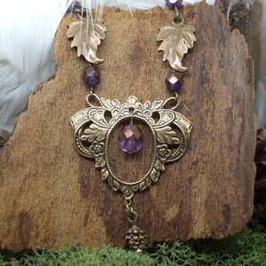Collier "Crainn" Arbres de la Forêt Eternelle, violet bronze,  laiton, elfe des bois Korrigane