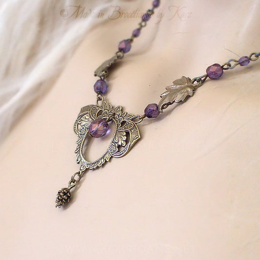 Collier "Crainn" Arbres de la Forêt Eternelle, violet bronze,  laiton, elfe des bois Korrigane
