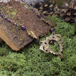 Collier "Crainn" Arbres de la Forêt Eternelle, violet bronze,  laiton, elfe des bois Korrigane