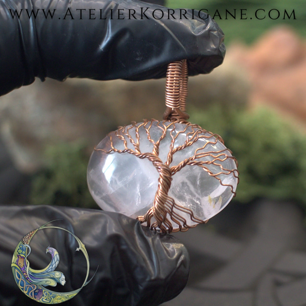 Collier Dùsgadh Arbre de Vie en Quartz Rose Korrigane