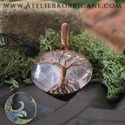 Collier Dùsgadh Arbre de Vie en Quartz Rose Korrigane