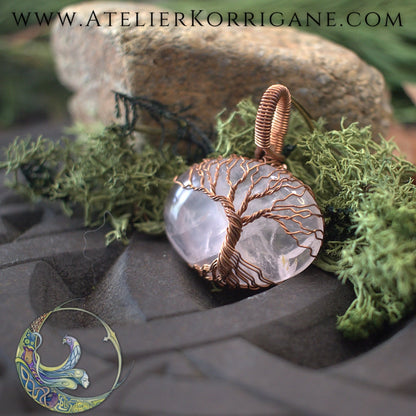 Collier Dùsgadh Arbre de Vie en Quartz Rose Korrigane