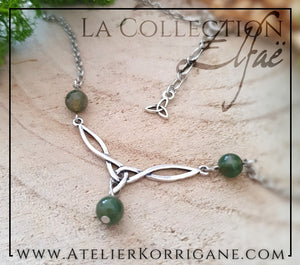 Collier Elfique en Agate Mousse avec Triquetra Celtique Korrigane