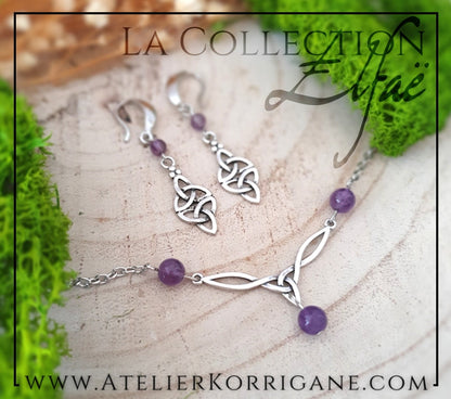 Collier Elfique en Améthyste avec Triquetra Celtique Korrigane