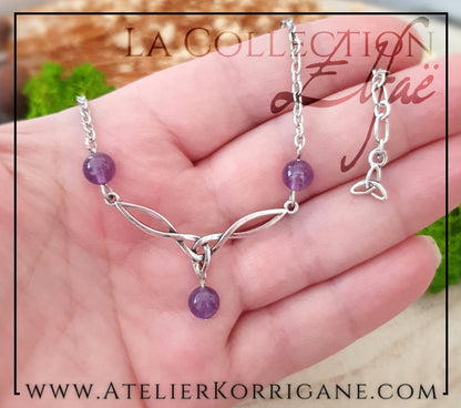 Collier Elfique en Améthyste avec Triquetra Celtique Korrigane