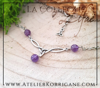 Collier Elfique en Améthyste avec Triquetra Celtique Korrigane