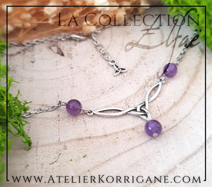 Collier Elfique en Améthyste avec Triquetra Celtique Korrigane