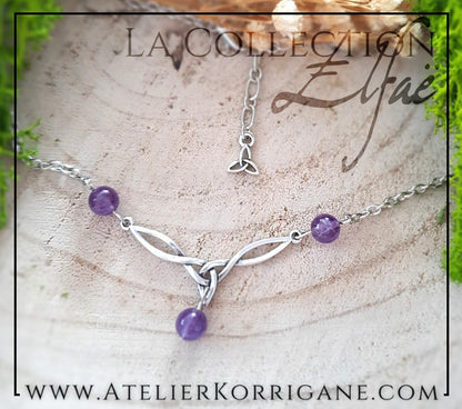 Collier Elfique en Améthyste avec Triquetra Celtique Korrigane