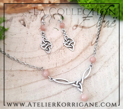 Collier Elfique en Pierre de Lune Pêche avec Triquetra Celtique Korrigane