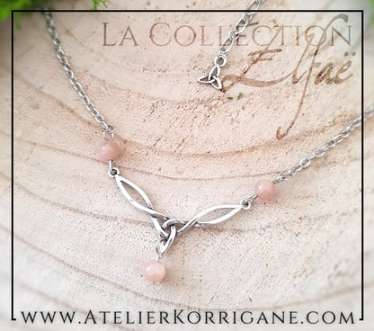 Collier Elfique en Pierre de Lune Pêche avec Triquetra Celtique Korrigane