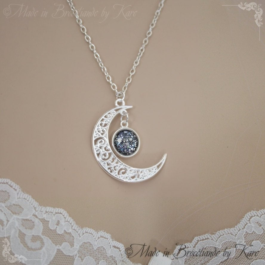 Collier "La Nuit" Lueur de Lune Celtique Noir Pailleté intense comme la nuit Korrigane