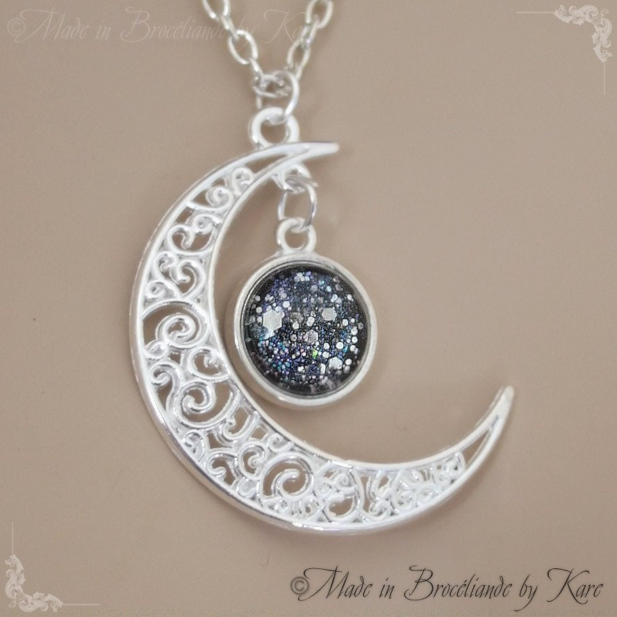 Collier "La Nuit" Lueur de Lune Celtique Noir Pailleté intense comme la nuit Korrigane