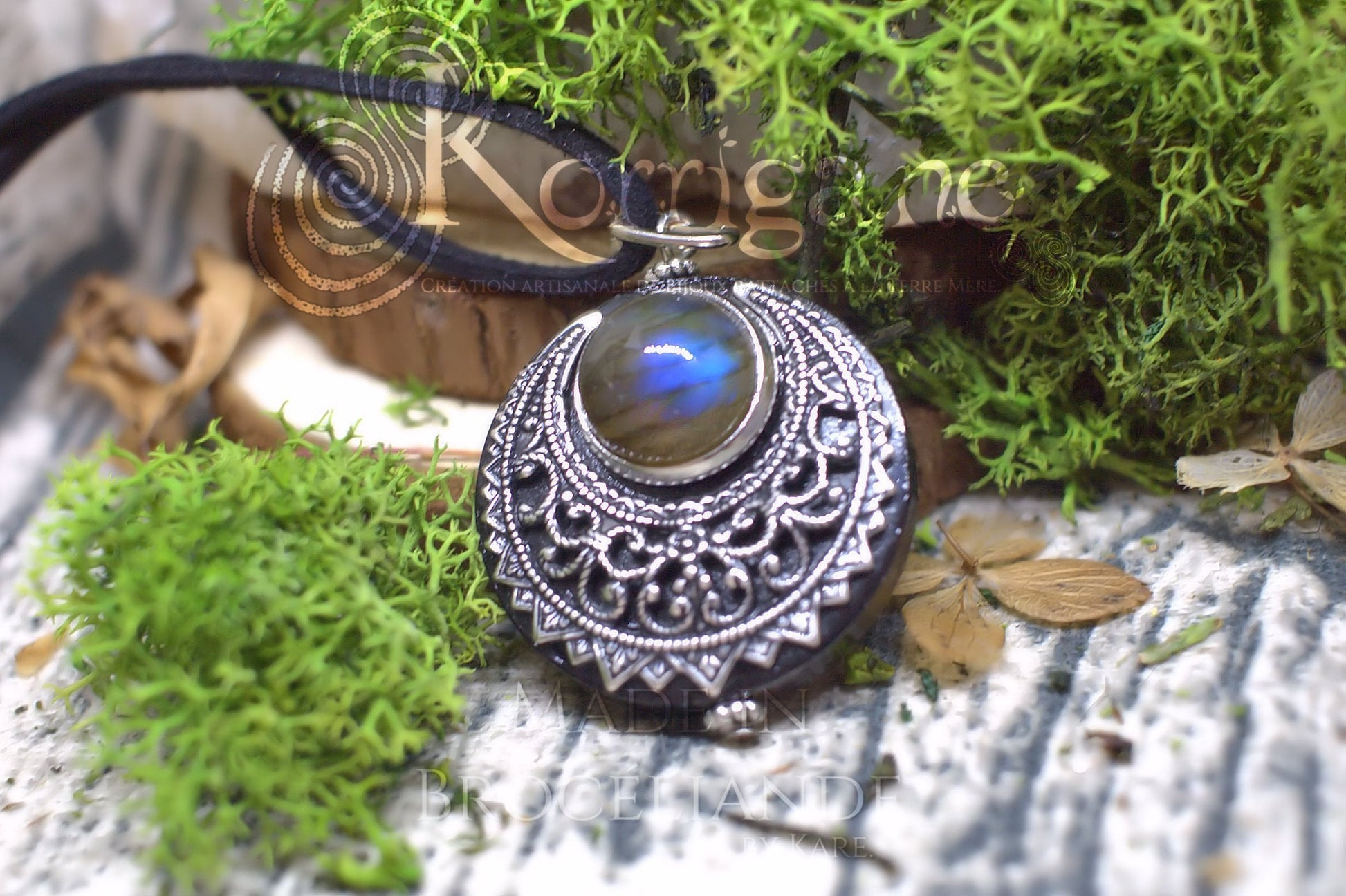 Collier Lune Labradorite "Lleuad" - Amulette Wicca Korrigane