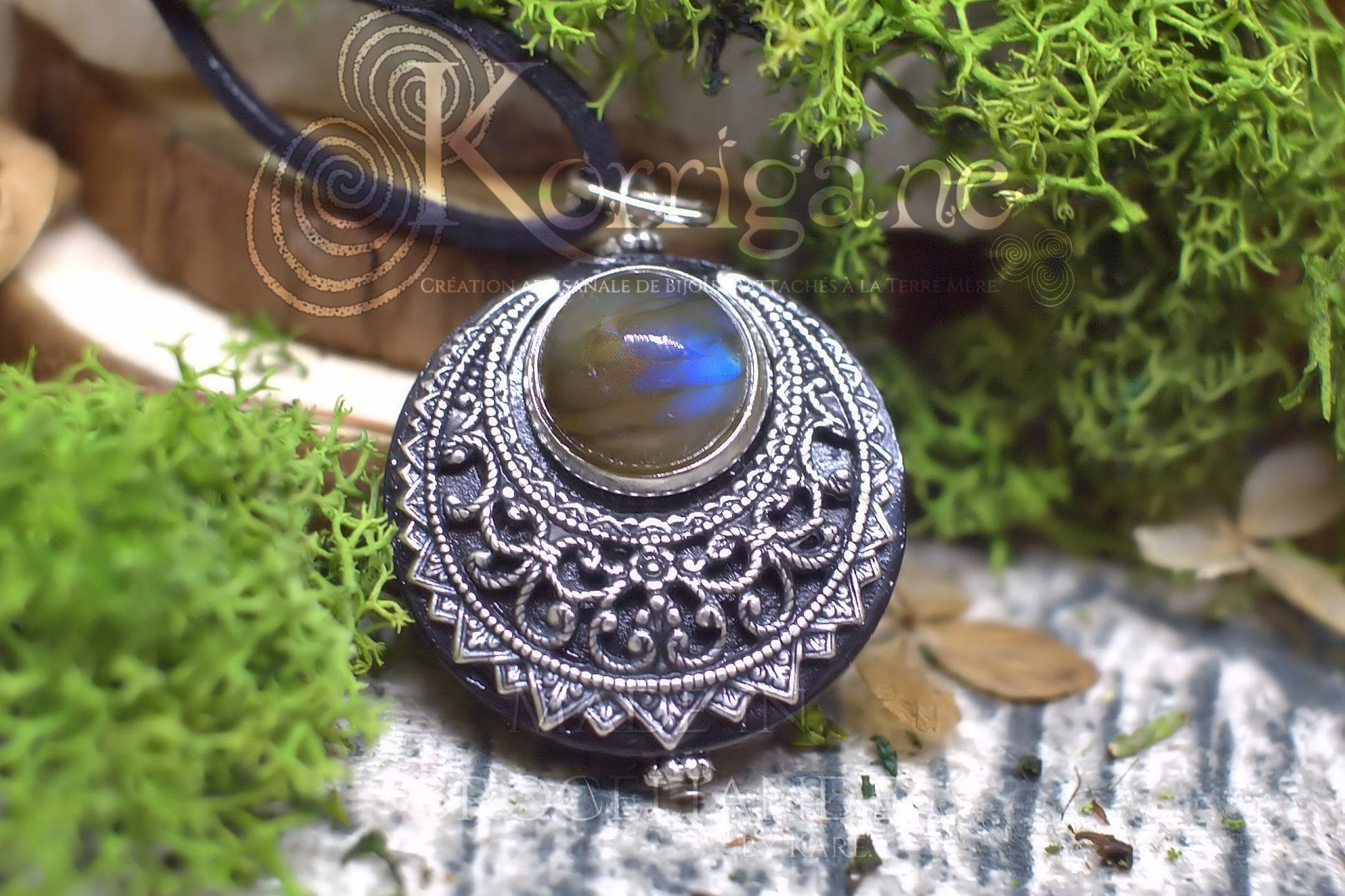 Collier Lune Labradorite "Lleuad" - Amulette Wicca Korrigane