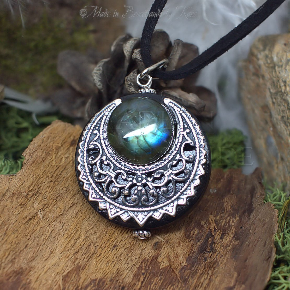 Collier Lune Labradorite "Lleuad" - Amulette Wicca Korrigane