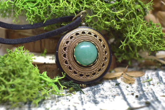 Collier de Protection Pendentif 'Amddiffyn' - Amulette - Bois Aventurine - Wicca Korrigane