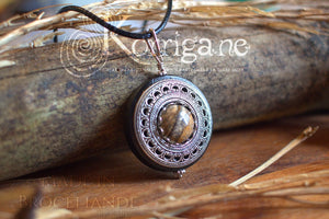 Collier de Protection Pendentif 'Amddiffyn', Jaspe Paysage, talisman de protection, Bois Korrigane