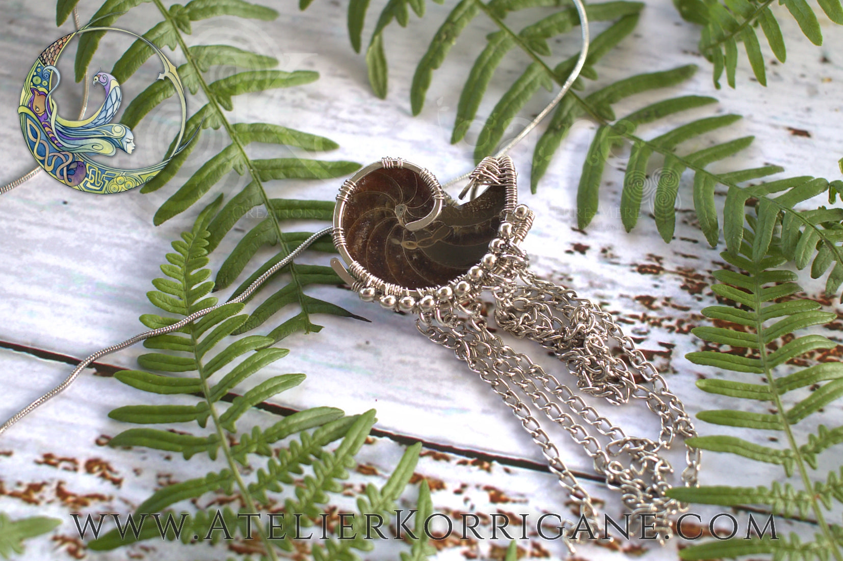 Collier en Ammonite et Cuivre étamé Korrigane