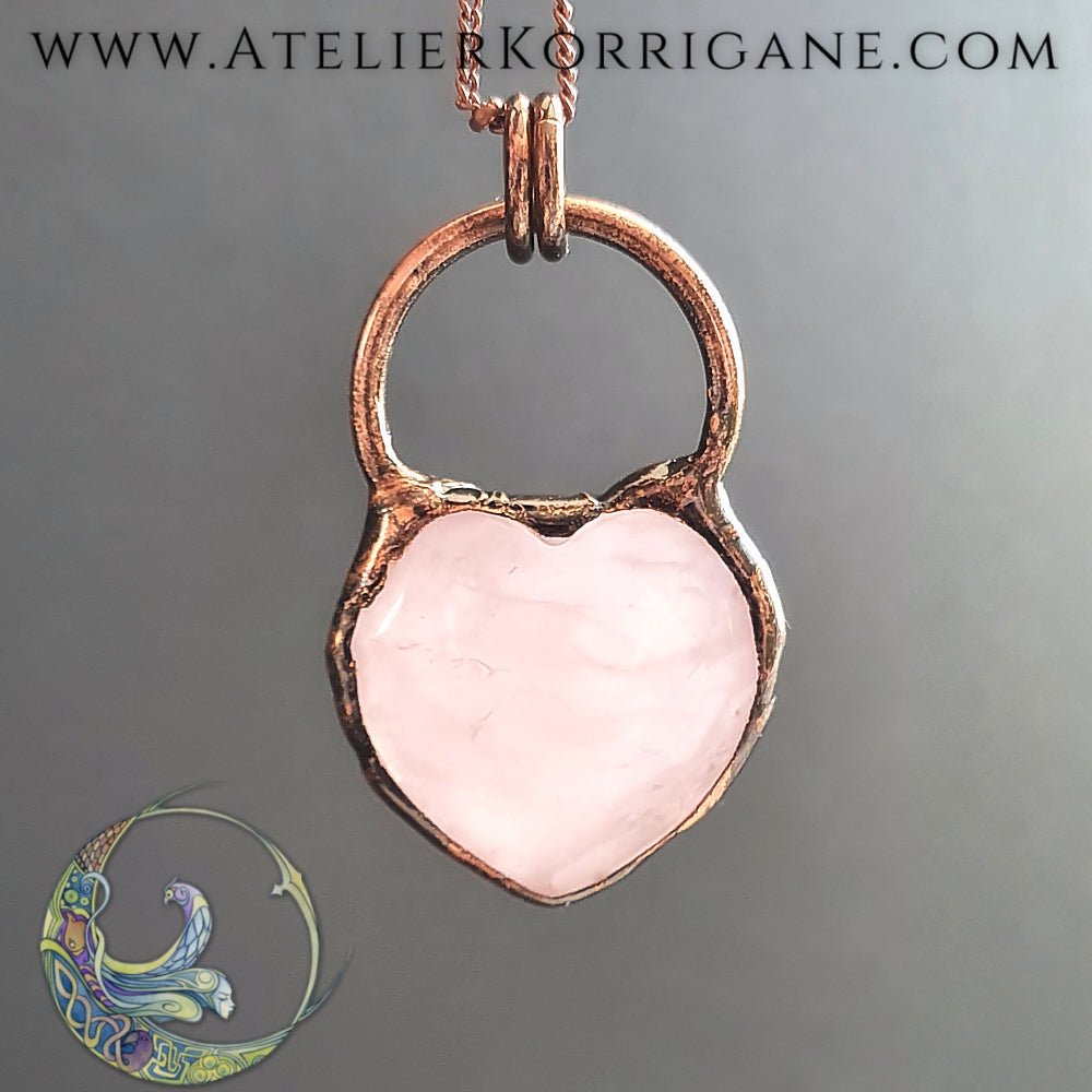 Collier en Quartz Rose en forme de cœur Korrigane