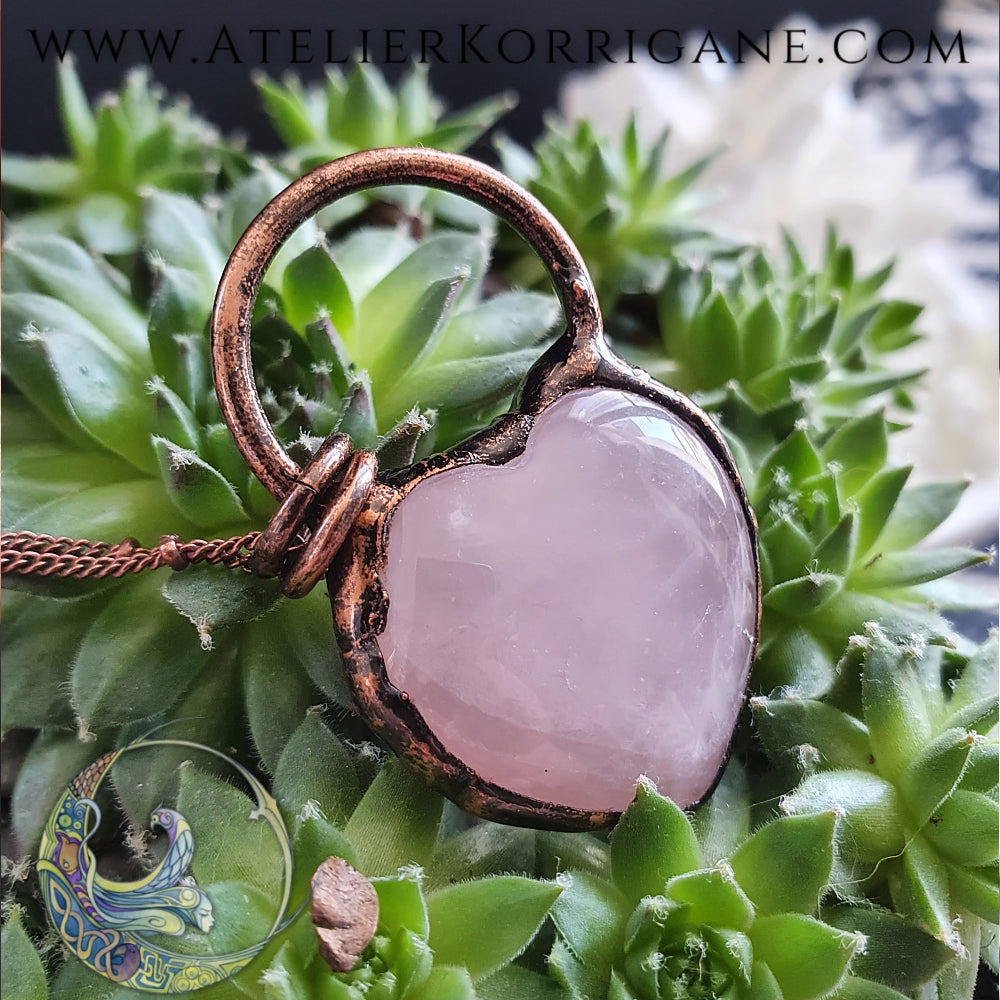 Collier en Quartz Rose en forme de cœur Korrigane