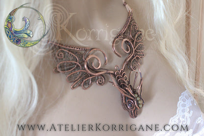 Grand Collier Dragon - en Cuivre et Jade Korrigane