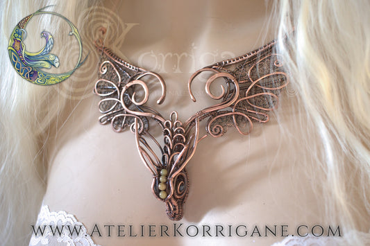 Grand Collier Dragon - en Cuivre et Jade Korrigane