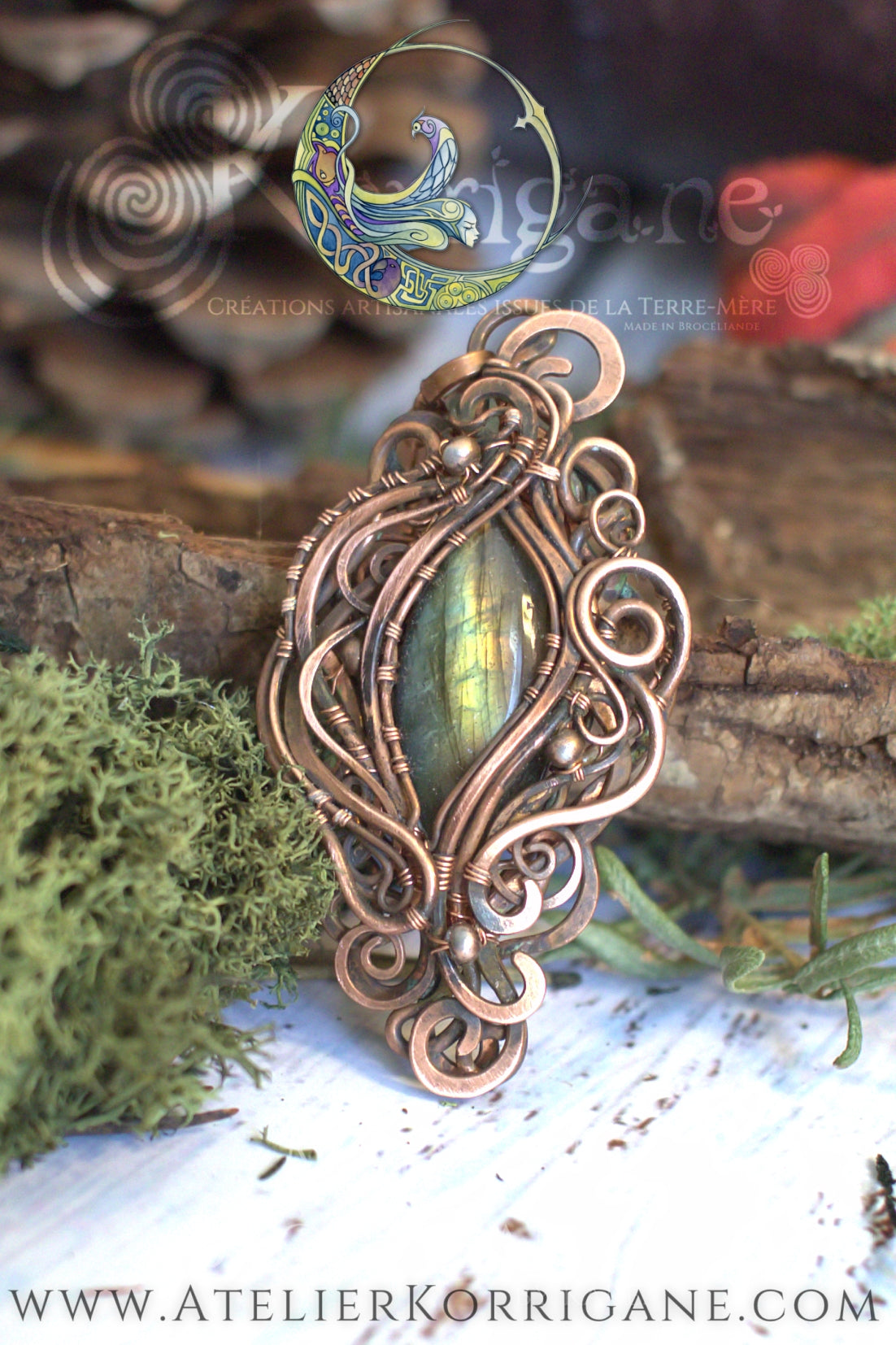 Pendentif en Labradorite véritable Lothlorien Atelier Korrigane