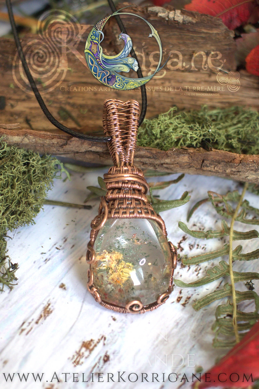 GRAND PENDENTIF QUARTZ LODOLITE & CUIVRE Korrigane