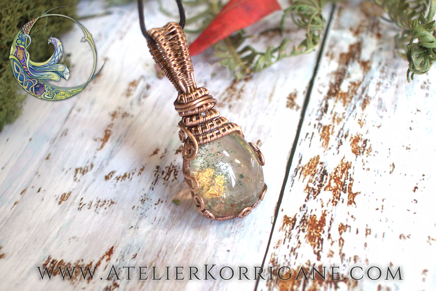 GRAND PENDENTIF QUARTZ LODOLITE & CUIVRE Korrigane