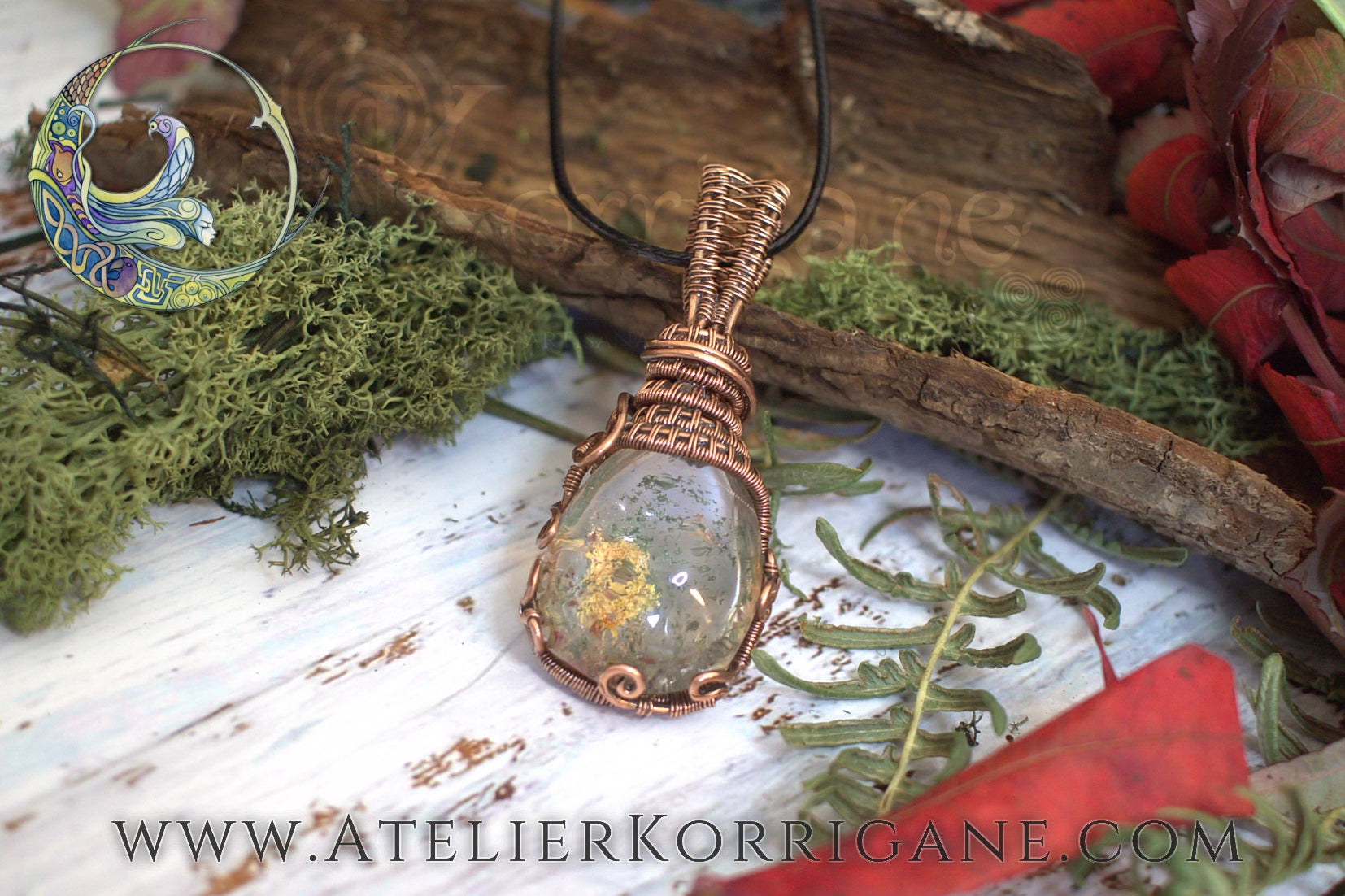 GRAND PENDENTIF QUARTZ LODOLITE & CUIVRE Korrigane