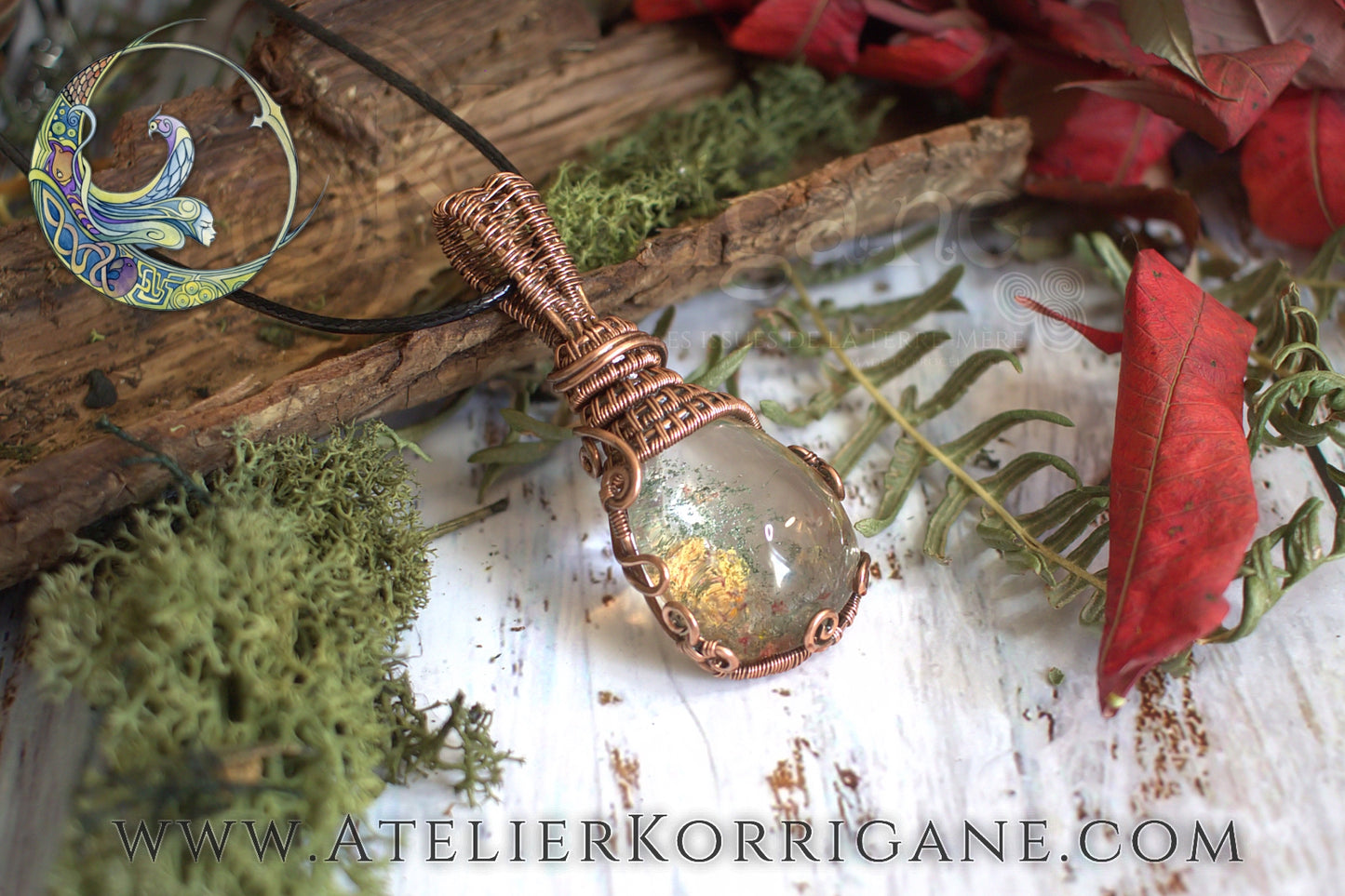 GRAND PENDENTIF QUARTZ LODOLITE & CUIVRE Korrigane