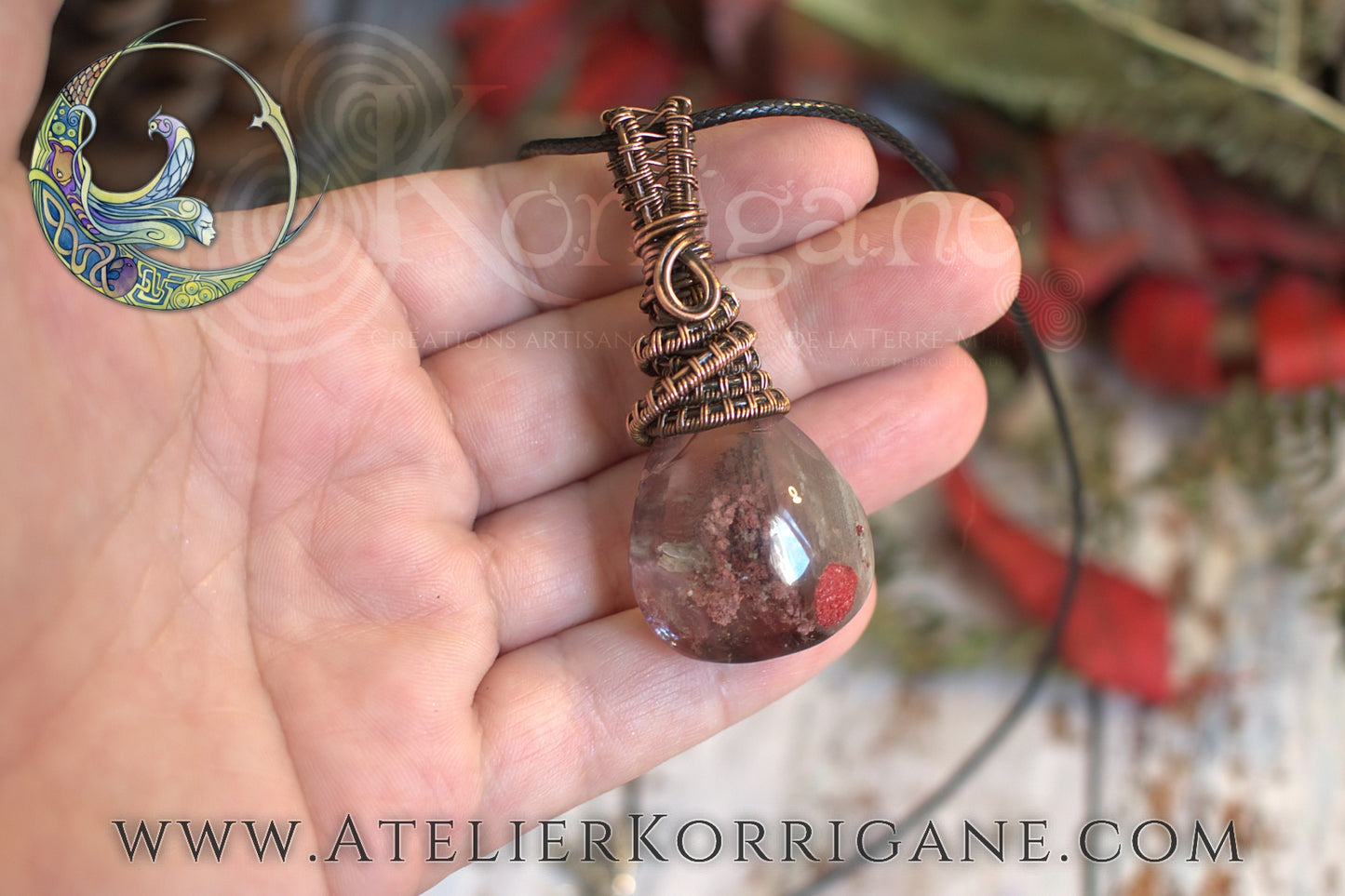 PENDENTIF QUARTZ LODOLITE & CUIVRE Korrigane