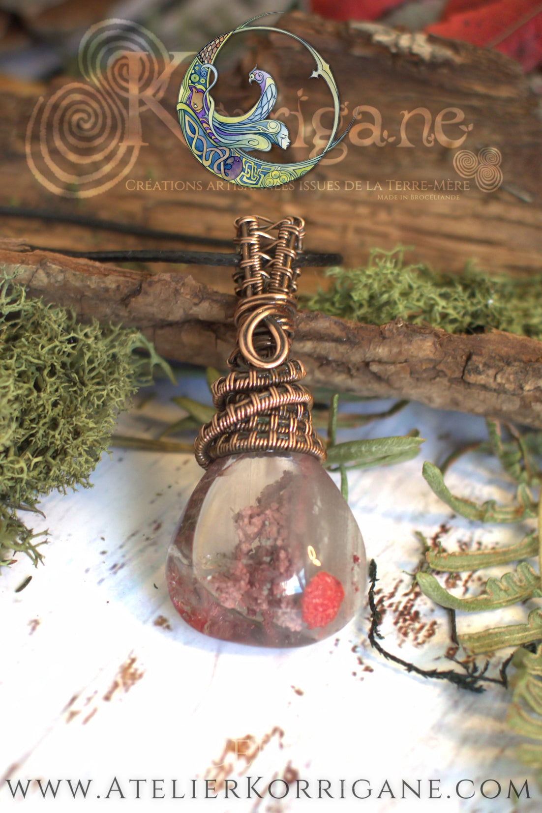 PENDENTIF QUARTZ LODOLITE & CUIVRE Korrigane