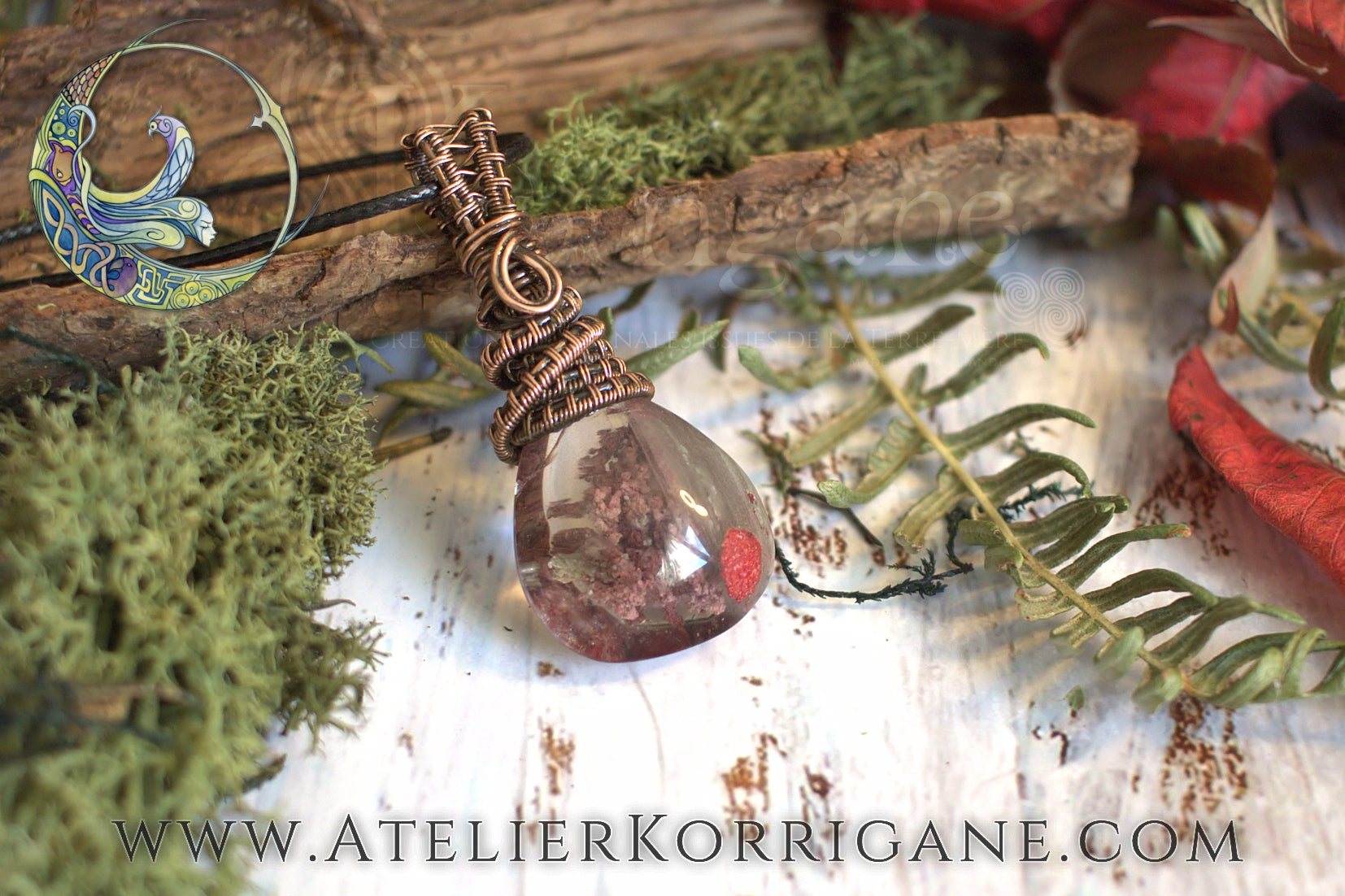 PENDENTIF QUARTZ LODOLITE & CUIVRE Korrigane