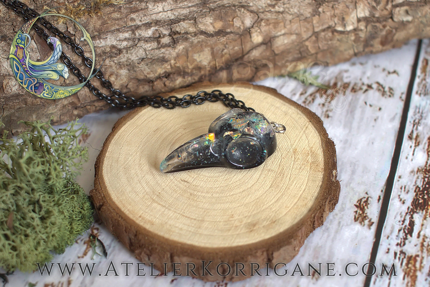 Pendentif Totem Corbeau pailleté Korrigane