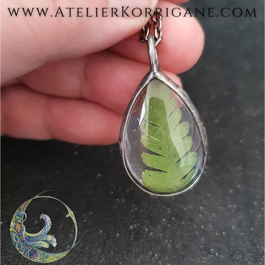 Pendentif Plantes avec une véritable Fougère - Les Botaniques Korrigane