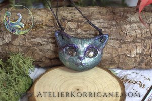 Pendentif Chat Turquoise violet métallisé Korrigane