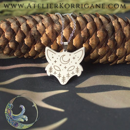 Pendentif le Renard des Montagnes en acier inoxydable Korrigane