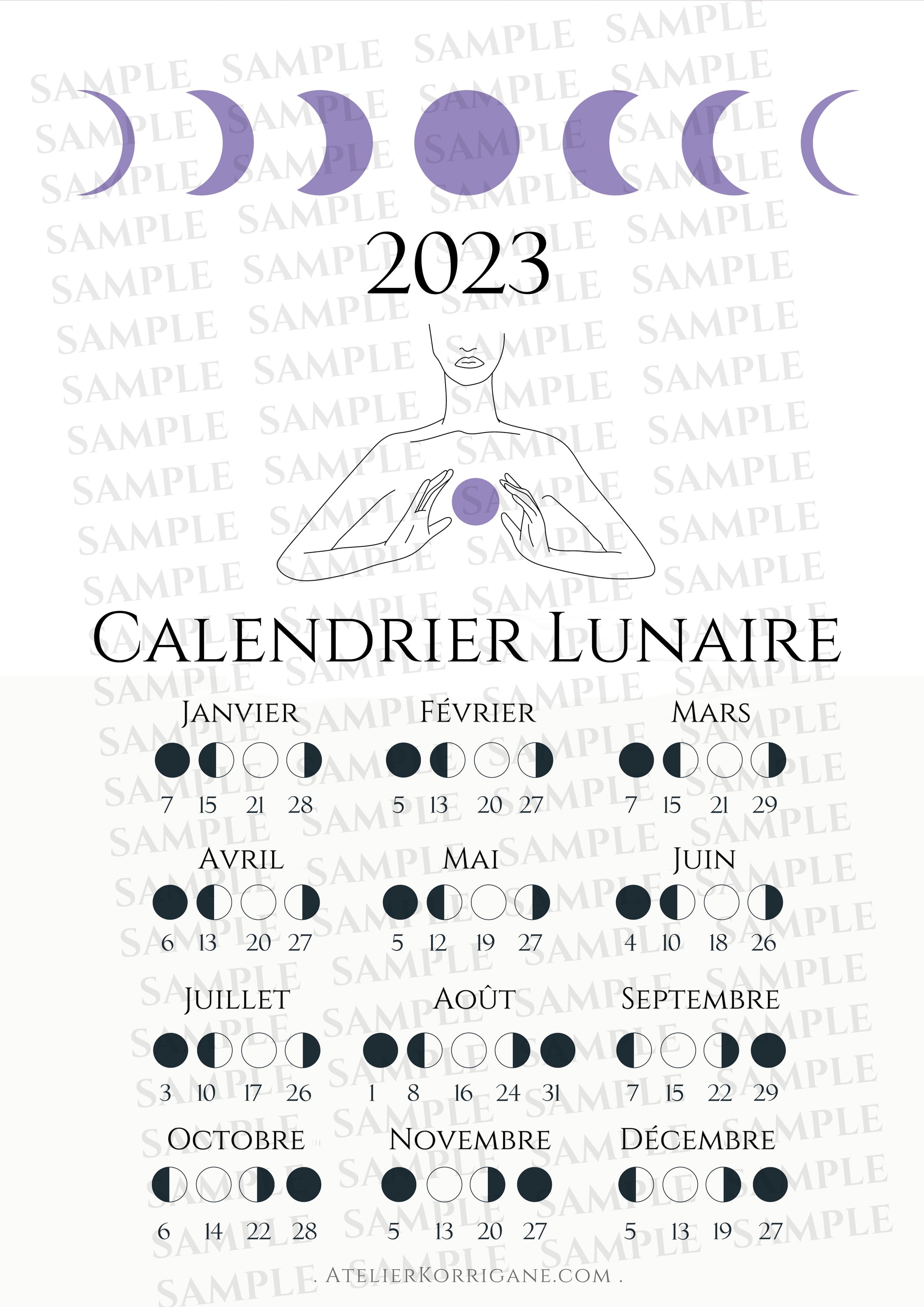 MoonPhases Calendrier Lunaire 2023 à imprimer Korrigane