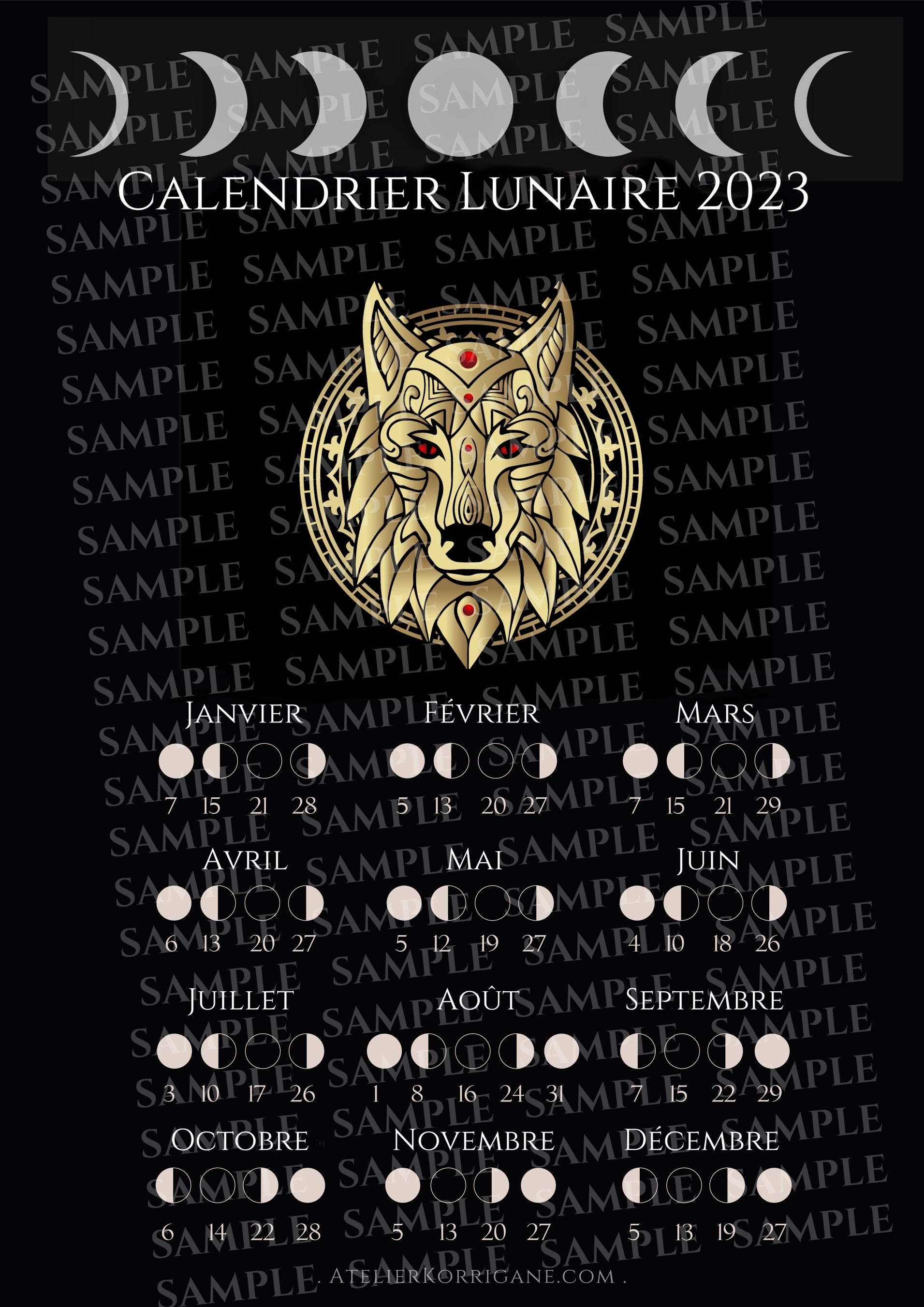 L'Esprit du Loup Calendrier Lunaire 2023 à imprimer Korrigane