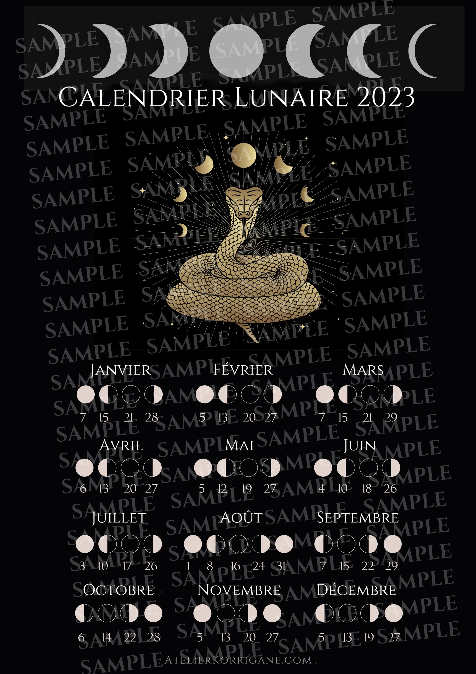 L'Esprit du Serpent Calendrier Lunaire 2023 à imprimer Korrigane