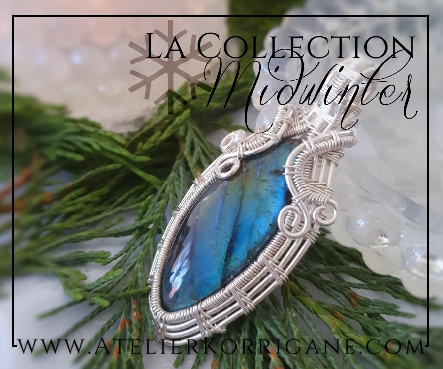 Pendentif en Labradorite verte et bleue et Argent Massif Korrigane