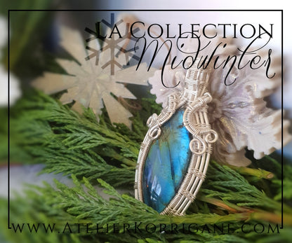 Pendentif en Labradorite verte et bleue et Argent Massif Korrigane