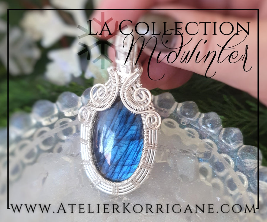 Pendentif en Labradorite bleue et Argent Massif Korrigane