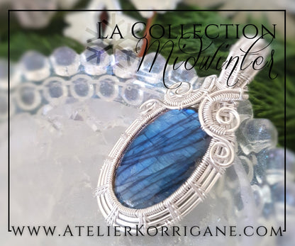 Pendentif en Labradorite bleue et Argent Massif Korrigane